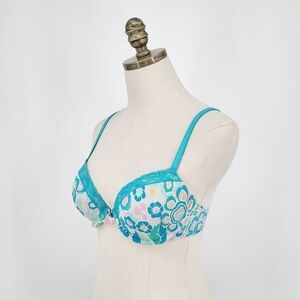 Aerie Lightly Lined T-Shirt Bra Underwire Adjustable Straps Floral Print 36B